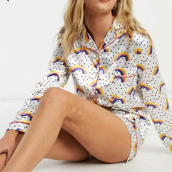 Satin Rainbow Polka Dot Pajama Set - Picture 4 of 4